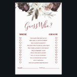 Flyer Boho Burgundy Rosas caem Chá de panela<br><div class="desc">Quem conhece a melhor noiva "Adivinha Quem? "jogo de chá. Fall boho burgundy rosa.</div>