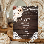 Flyer Boho de Orçamento Flores Neutrais Casamento Salvar<br><div class="desc">Orçamento Boho Chic Casamento Salve a data Flyer apresenta flores neutras com grama pampa e luzes de cordas em madeira.</div>