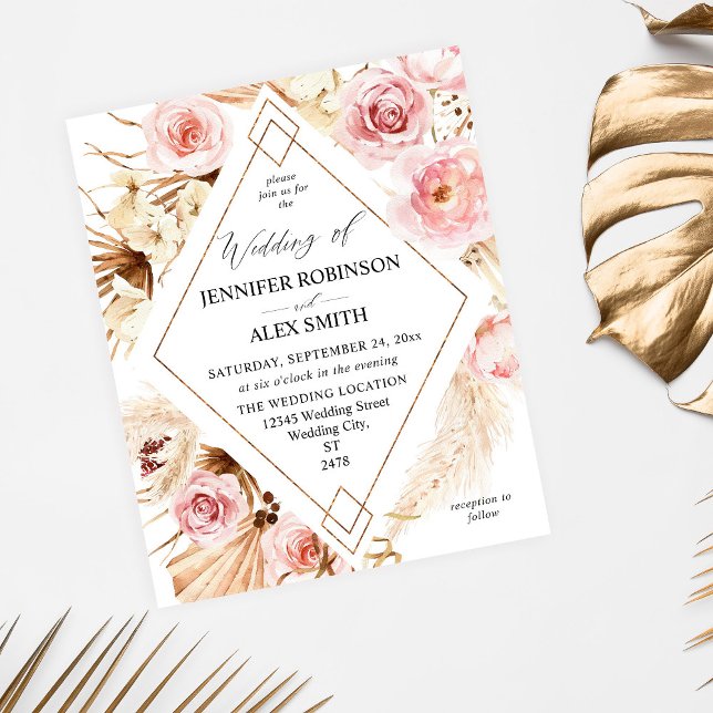 Flyer Boho de Orçamento, Rosa e Beige, Casamento Dourado (Criador carregado)