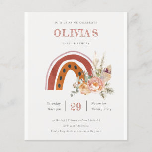 Flyer Boho Floral Arco-Íris Qualquer Idade Aniversário