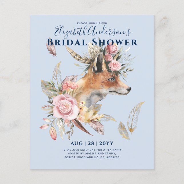 Flyer Boho FOX Noivado Plumas Florais da Floresta (Frente)