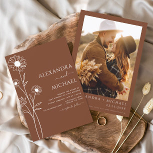 Flyer Boho Moderno de Boho Convites Florais para Casamen