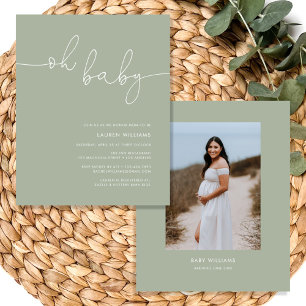 Flyer Boho Oh Baby Sage Chá de fraldas de Foto Verde