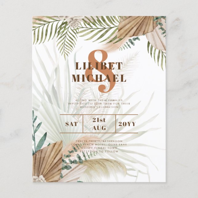 Flyer BoHO Pampas Grass Beige Green Terracotta Casamento (Frente)