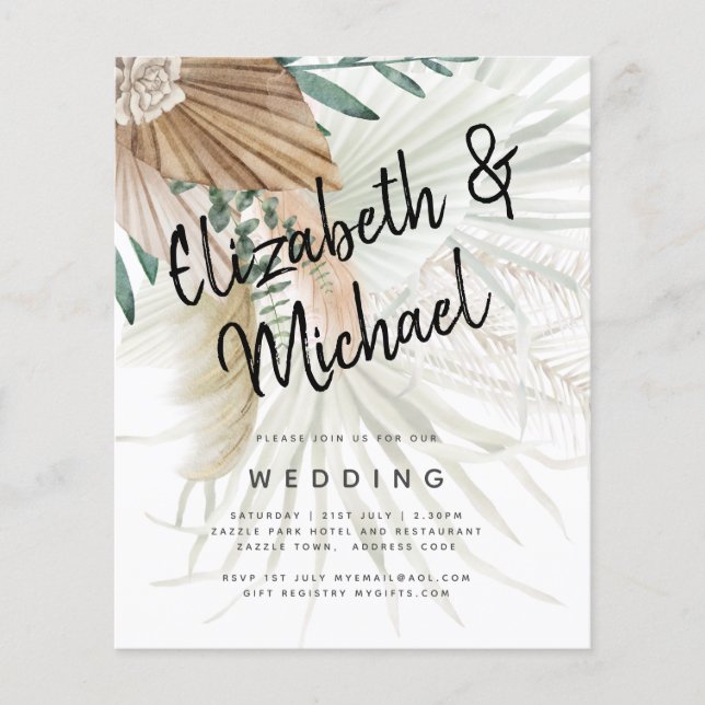 Flyer BoHO Pampas Grass Beige Green Terracotta Casamento (Frente)