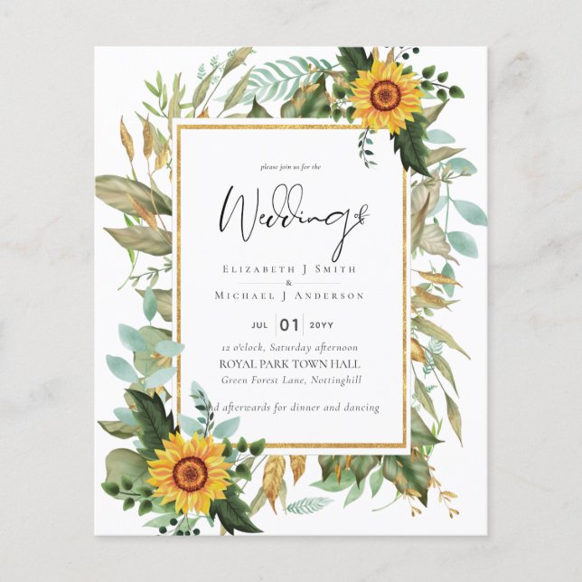 Flyer Boho Sunflower Greenery Watercolor BUDGET (Frente)