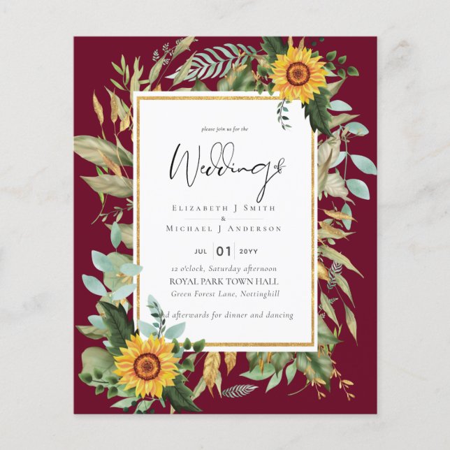 Flyer Boho Sunflower Greenery Watercolor BUDGET (Frente)