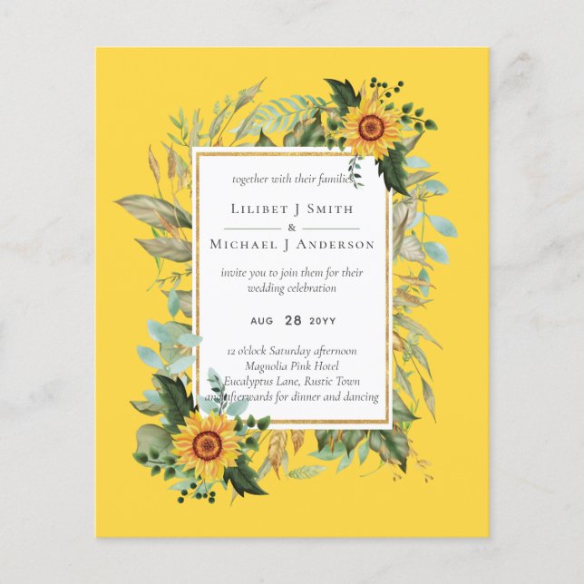Flyer Boho Sunflower Sage Greenery Casamento (Frente)