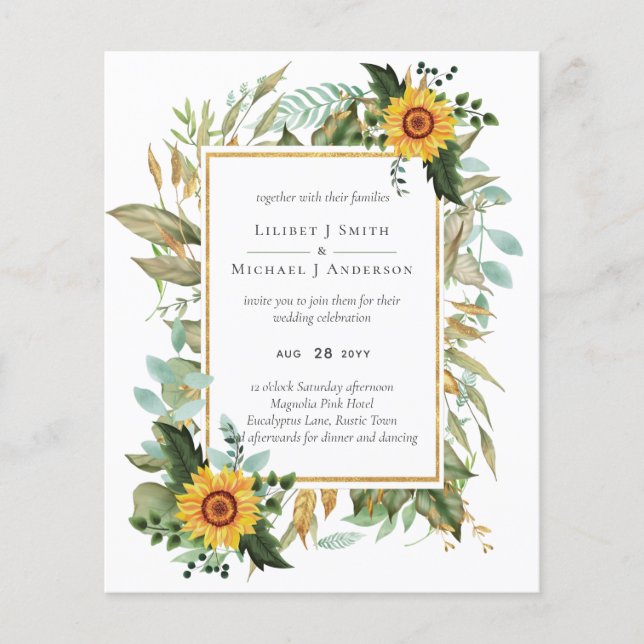 Flyer Boho Sunflower Sage Greenery Casamento (Frente)