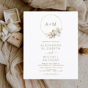 Flyer Boho Tropical Pampas Casamento de Grass Monograma