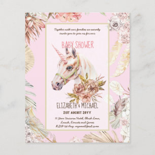 Flyer BOHO UNICORN Baby Shower Invants Watercolor