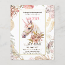 BOHO UNICORN Baby Shower Invants Watercolor