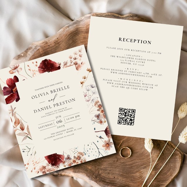 Flyer Boho Wildflower Beige Convite Para Casamento (Criador carregado)