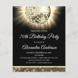 Flyer Bola Disco da Festa de aniversário de 70 Dourada d