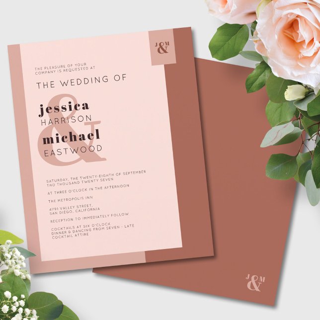 Flyer Boletim de Casamento Terracotta Monograma Convite (Criador carregado)