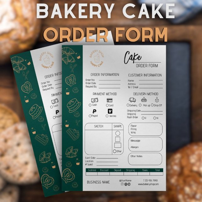 Flyer Bolo de bolos de padaria para pequenas empresas (Cake Order Form Bakery Small Business Wedding Cake Flyer)