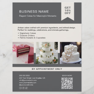 Flyer Bolo de Padaria Foto Personalizada QR Cinza Panfle