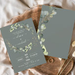 Flyer Bolsas de Orçamento Verdes Eucalyptus Convites par<br><div class="desc">Sábio Verde Eucalyptus Greenery Succulent Botanical Watercolor Inviting Spring em White background - inclui uma bela e elegante tipografia escrita com folhas botânicas modernas e verde para a celebração especial do Dia do Casamento.</div>
