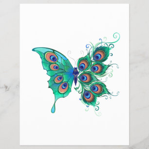 Flyer Borboleta com Penas de Pavão Verde