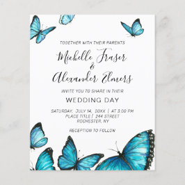 Flyer Borboletas azul-aquarela de tendência. Wedding Inv