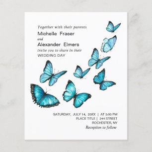 Flyer Borboletas românticas azuis. Casamento De Leite E