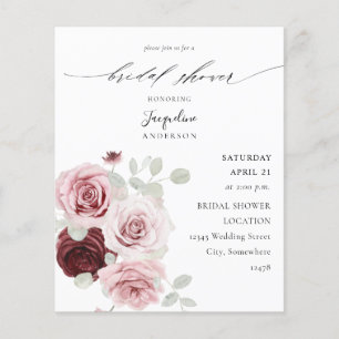 Flyer Borda do Orçamento e Chá de panela Floral Rosa E