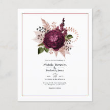 Bordô - Casamento Floral Marsala e Dourado Rosa