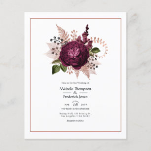 Flyer Bordô - Casamento Floral Marsala e Dourado Rosa
