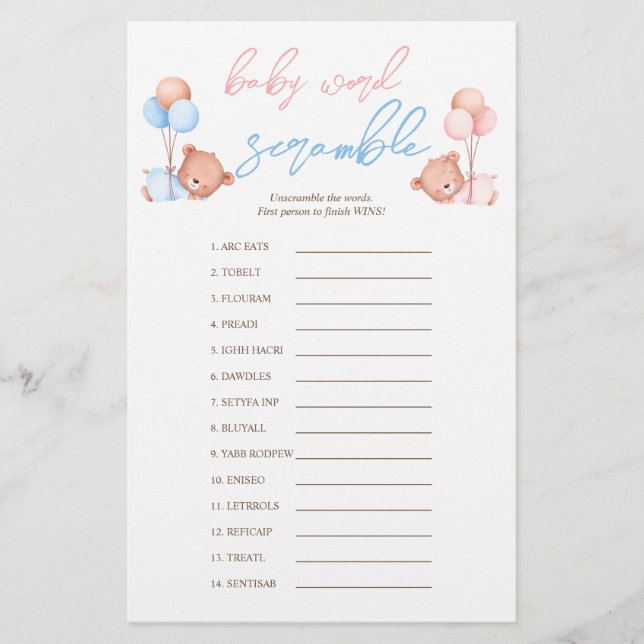 Flyer Boy Girl Twins Baby Scramble Chá de fraldas Game (Frente)