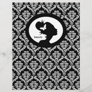 Flyer Branco do preto da silhueta da mulher da borboleta