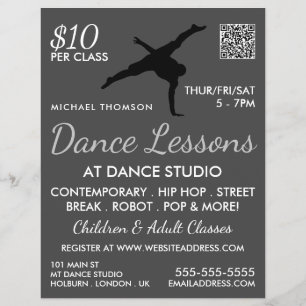 Flyer Break Dancer Silhouette, Anúncio de lição de da