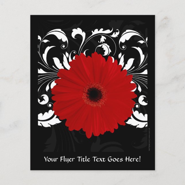 Flyer Bright Red Gerbera Daisy em Preto (Frente)