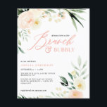 Flyer Brunch de orçamento e cor d'água de pêssego verde<br><div class="desc">orçamento Brunch,  verde borbulhante e chá de panela floral de cor d'água de pêssego. Parte de uma coleção.</div>
