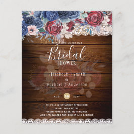 Flyer Budge Burgundy Blue Floral Chá de panela Invite