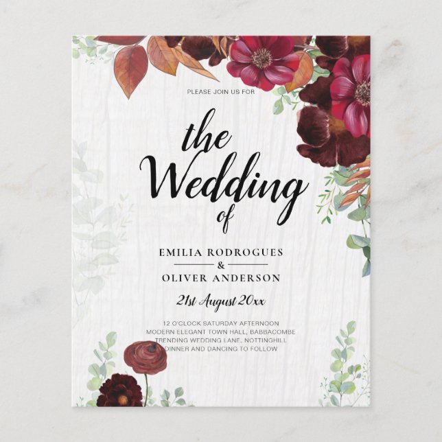 Flyer BUDGET All-in-1 Rustic Fall Maroon Burgundy Casame (Frente)