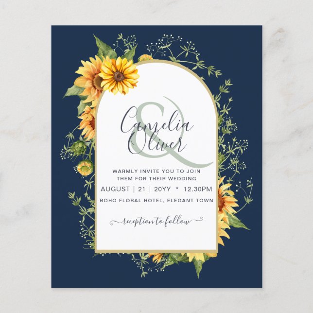Flyer BUDGET All-in-1 Rustic Sunflowers Greenery Wedding (Frente)