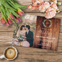 Flyer Budget barn wood monogram photo Wedding invitation