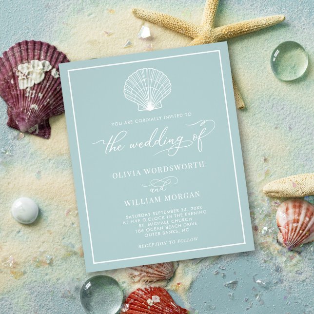 Flyer Budget Beach Seashell Weding Invitation Sea Glass (Criador carregado)