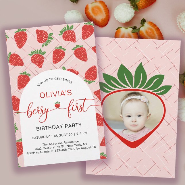 Flyer Budget Berry 1st First Birthday Party Invitation (Budget Berry 1st First Birthday Party Invitation Flyer)