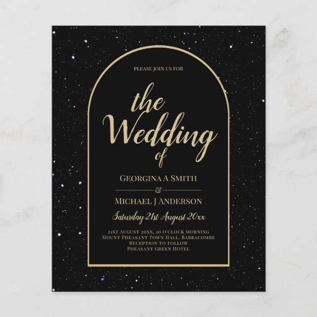 Flyer BUDGET BLACK DOURADO Starry Night Convite de casam (Frente)