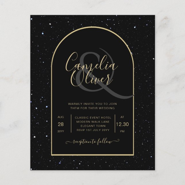 Flyer BUDGET BLACK DOURADO Starry Night Convite de casam (Frente)