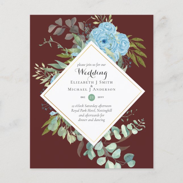 Flyer BUDGET Blue Floral Casamentos Eucalyptus (Frente)
