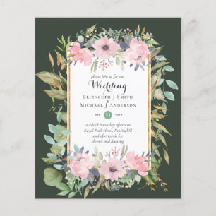 Flyer BUDGET Blush Floral Cor-de-rosa Convites