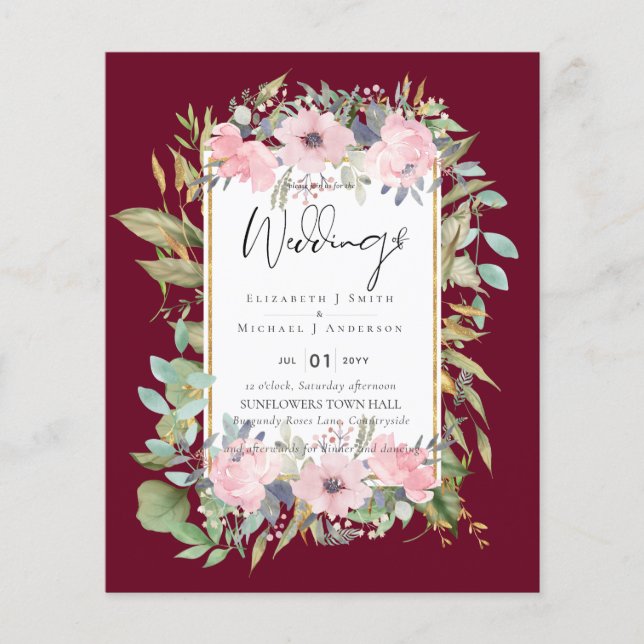 Flyer BUDGET Blush Floral Sage Casamento Verde (Frente)