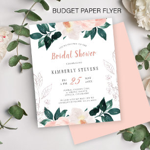Flyer Budget blush pink floral bridal shower invitation