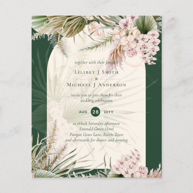 Flyer BUDGET BOHO Pampas Grass MATTE DE Casamento Verde (Frente)