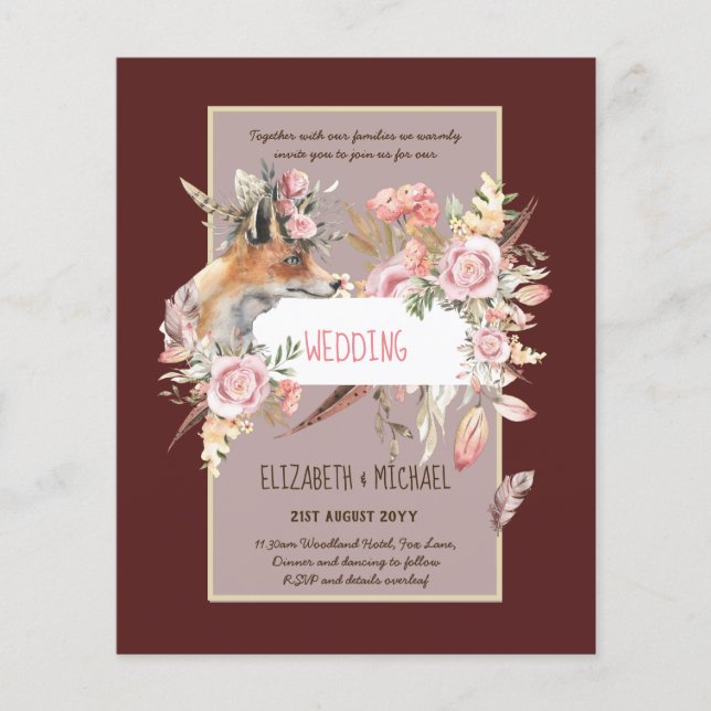 Flyer BUDGET Boho Woodland FOX Floral Wedn Moderno (Frente)
