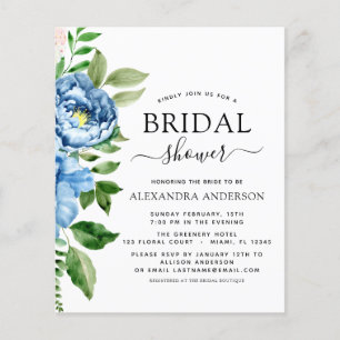 Flyer Budget Bridal Shower Blue Floral Invitation