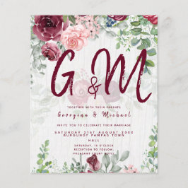 Flyer BUDGET Burgundy Blush Convite de casamento Floral