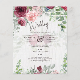 Flyer BUDGET Burgundy Blush Convite de casamento Floral